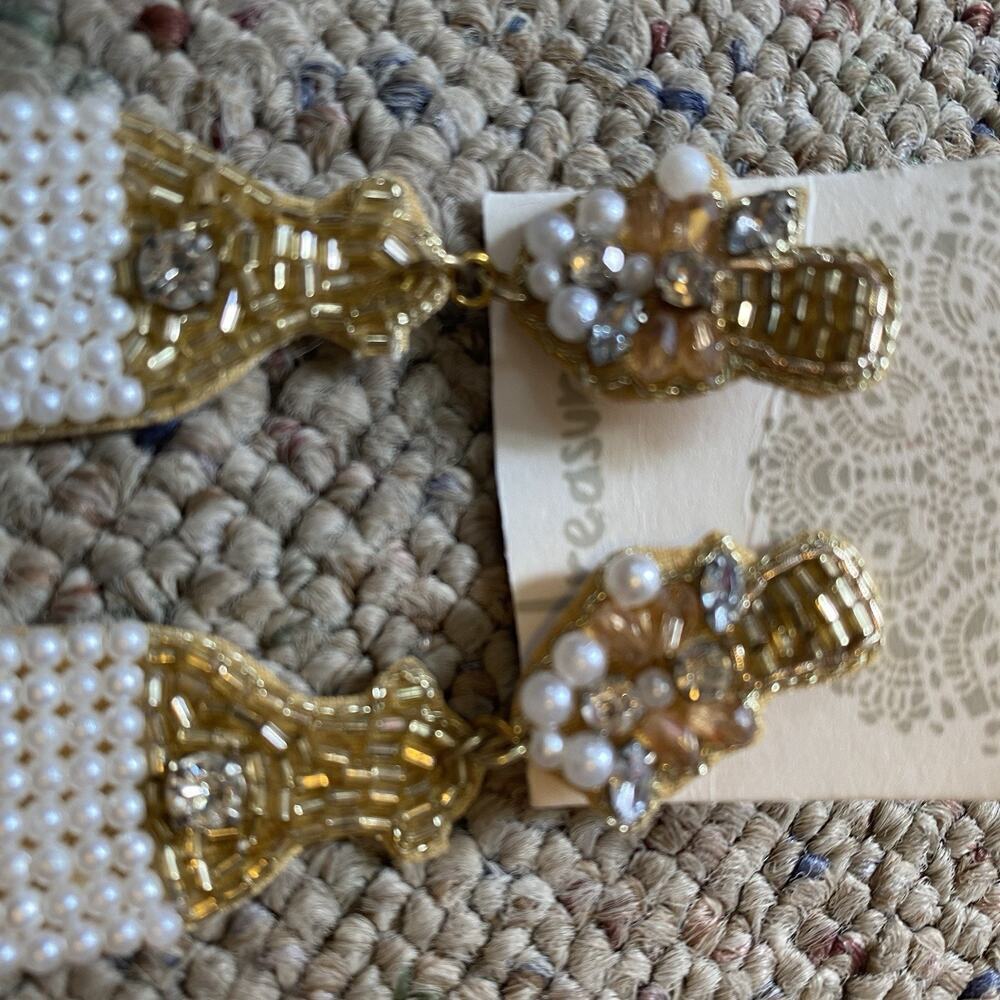 Ireasure Earrings India Made Artsy Boho Faux Pearls Sequin Rhinestone White Gold - Picture 2 of 5